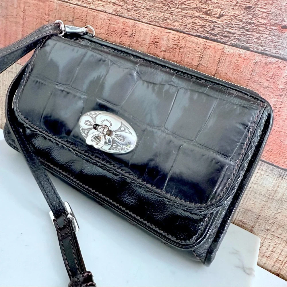 Brighton Black Quilted Croc Leather Fifth Ave Shine Organizer